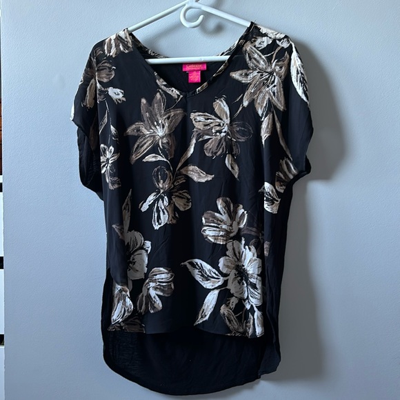 Catherine Malandrio Floral T-Shirt Black and Brown Medium - Picture 1 of 3